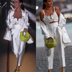 Tailored 2 Pieces Women Suits Blazer Pants Stain Fabric Peak Lapel One Button Simple Fashion Evening Party Women Customized