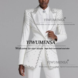 Latest Design Beading Crystals Mother Of The Bride Dress Customized Single Breasted Jacket Pants  2 Pieces Sets Women Suits 2025
