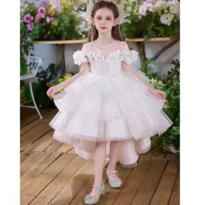 Dreamy Vow Gorgeous Pearl Tassel Neck Applique Tiered Tulle Flower Girl Dress Wedding Evening Party First Communion Prom J845