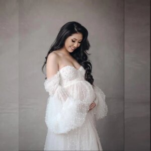Pearl Tulle Maternity Dress Photoshoot Baby shower Bridal Pregnancy Gowns Photographie de vêtements de maternité Douche de bébé