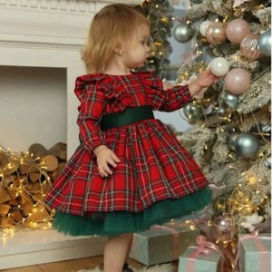 Jill Wish Red long Sleeve Girl Dress Knee Length with Bow for Children Princess Birthday Christmas Holiday Party J278