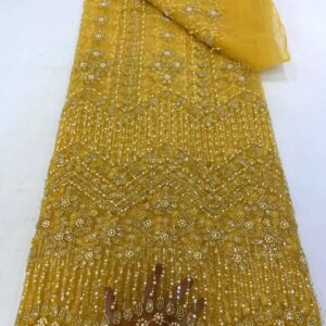 African Nigerian 2025 Beaded Emboridery Lace High-End Luxury French Sequins Mesh Net Lace Fabric For Wedding Party Dress Women