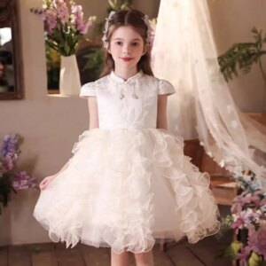 Jill Wish Elegant Tiered White Flower Girl Dress Arabic Princess Dubai Wedding Birthday Party Ball Gown vestidos de novia J519