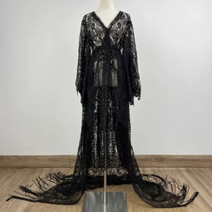 Don&Judy Bohe Clothes for Pregnant Women V-neck Lace Dress with Tassels Maternity Photography Clothing Wedding Birthday Party