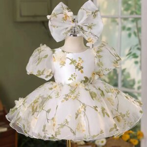Dreamy Vow Charming Applique Embroidered Floral Baby Girl Dress With Bow for Kids Eid al-Fitr Wedding Birthday Ball Gown J426
