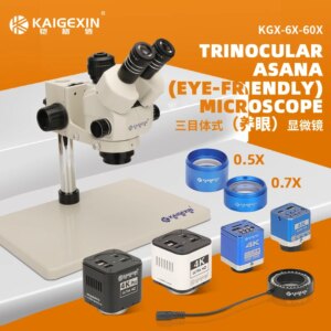 Kaigexin KGX-6X-60X Trinocular Stereo Eye-friendly Microscope 36 LED Ring Light for Precision Machinery Inspection