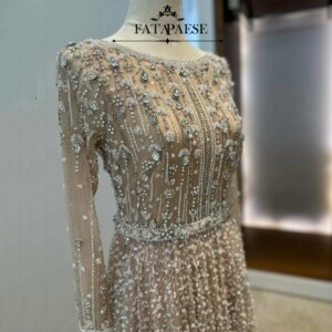 FATAPAESE Customized Saudi Full Sleeve Fully Crystal Beaded Sparking Luxury Saudi Evening Dresses Gowns For Formal Occasion