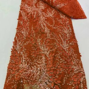 Orange Luxury African Lace Fabric 2025 High Quality Sequins Lace Fabric For Nigerian Wedding French Tulle Net Lace Fabric W665-1