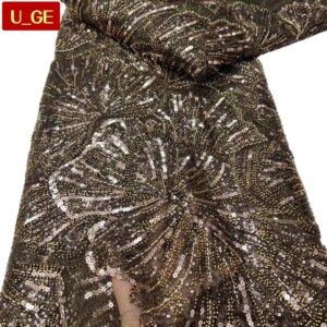 Party Evening Dress Fabric – Latest Best Quality Elegant Delicate Soft Mesh Beaded Tube Lace with StonesU_GE5278