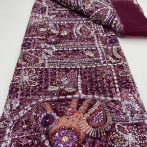 5 Yards African Beaded Lace Fabric 2025 High Quality Nigerian Luxury Sequins Lace French Tulle Fabric For Wedding Party Dress