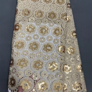 GOLD African Sequins Lace Fabric 2024 High Quality Tulle Lace French Nigerian Net Beaded Lace Fabric For Sewing Wedding Dress
