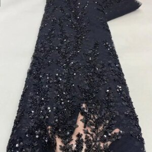 Luxurious Nigerian African Beaded Lace Fabric High Quality Sequins Embroidery African French Lace Fabric For Sewing Dress