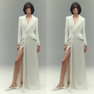 Simple Elegant Handmade Women Suits Sets Shawl Lapel Business Office Wear Women Long Blazer Double Breasted Outfits Customized