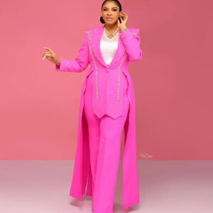 High Street Women Suits 2 Pieces Buttons Formal Blazer Pants Sheer Lapel DiamondsParty Plus Size Custom Made Mother Of The Bride