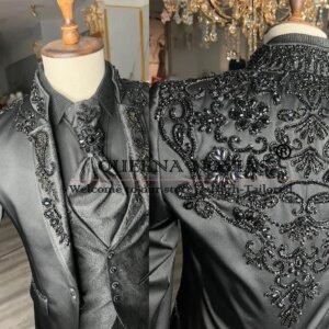 Italian Design Groom Wedding Tuxedo Rhinestone Beaded Prom Blazer Customized 3-Piece Floral Men’s Suits Formal Occasion Dresses