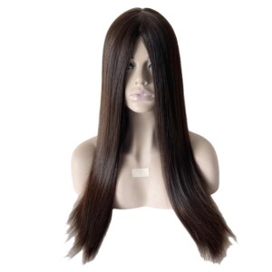 16 Inches Malaysain Virgin Human Hair Dark Brown Color 2# Kosher Wigs Silky Straight 4×4 Silk Top Jewish Wig for Jews.