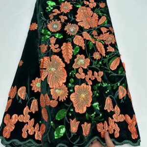 2024 New African Velvet Lace Fabric 5 Yards High Quality Wedding Dress Luxury Sequins Embroidery Nigerian Lace Fabric Wp192-3