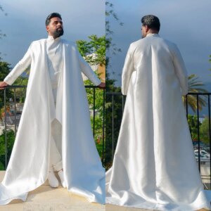 Unique Simple White Men Suit Cross Skull Beetle Shawl Lapel Groom Wear Party Tuxedo 3 Pcs (Jacket+Pant+Cape) Custom Made