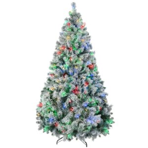HOMCOM 6ft Tall Prelit Artificial Christmas Tree Holiday Dr with 607 Snow Flocked Branches 350 Warm White or Colorful LED Light