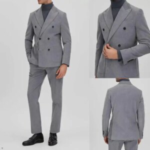 Formal Men’s Suit Tuxedo Double Breasted Corduroy Men Wedding Suits Groom 2 Pieces Men’s Fashion Suit Coat Customized