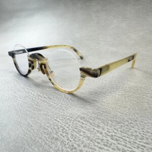 Man Women Glasses Frames Half Frame Vintage Handmade Honey Balck Horn Prescription Reading Eyeglass Frames Lenses Eyeglasses