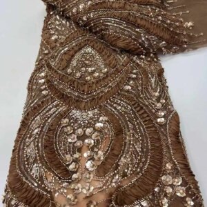 Luxury African Sequins Lace Fabrics High Quality 5 Yards Embroidery French Nigerian Tulle Lace Fabric For Wedding Party Sewing