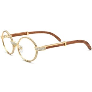 Belight Optical Rhinestones With Red Wood Round Shape Handmade Vintage Retro Acetate Eyeglasses Prescription 17550179