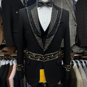 Luxury Groom Men Suit Set 2 Piece Blazer+Pant Trousers Crystals Stones Customized Formal Office Jacket Wedding Tuxedo Coat