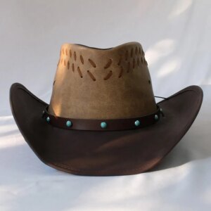 Simple turquoise leather big brimmed cowboy hat for men and women