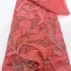 2025 Hot Sale Fashion Africa Lace Fabric High Quality Handmade Embroidery Lace With Beads Sequins Party For Wedding Dress