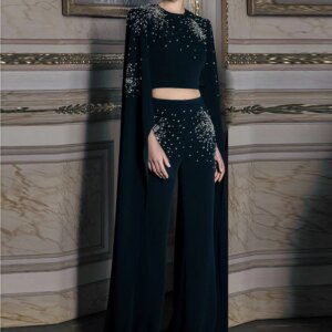 Crystals Black Women Suit Pants Set 2 Pieces Blazer+Trouser Fall Autumn Formal Office Lady Business Extend Sleeves Jacket Coat