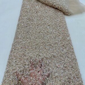 Fashion African Lace Fabric 2024 High Quality French Beaded Luxury Tulle Lace Nigerian Sequins Net Lace Fabric For Wedding Dress