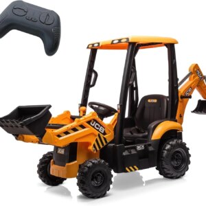 4 in 1 Ride on Excavator, 12V Licensed JCB Excavator Ride on Toy with Remote Control, Front Loader, Horn and EVA Tires, 4 Transf
