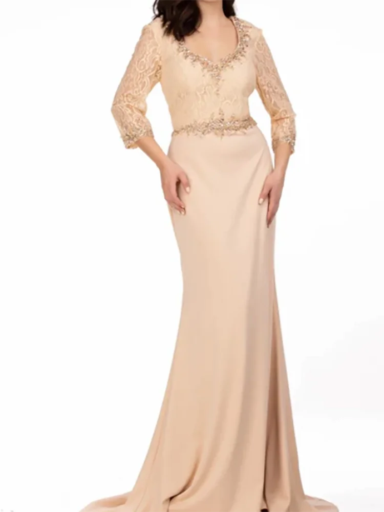 Classic V-Neck Appliquins Full Sleeveless Beading Mermaid Mother Of Bride Wedding Dresses Bridal Gowns Customized