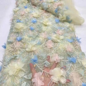3D Flowers In French Lace Fabric 2025 High Quality Lace Net African Lace Fabric With Sequins Lace Fabrics For Wedding