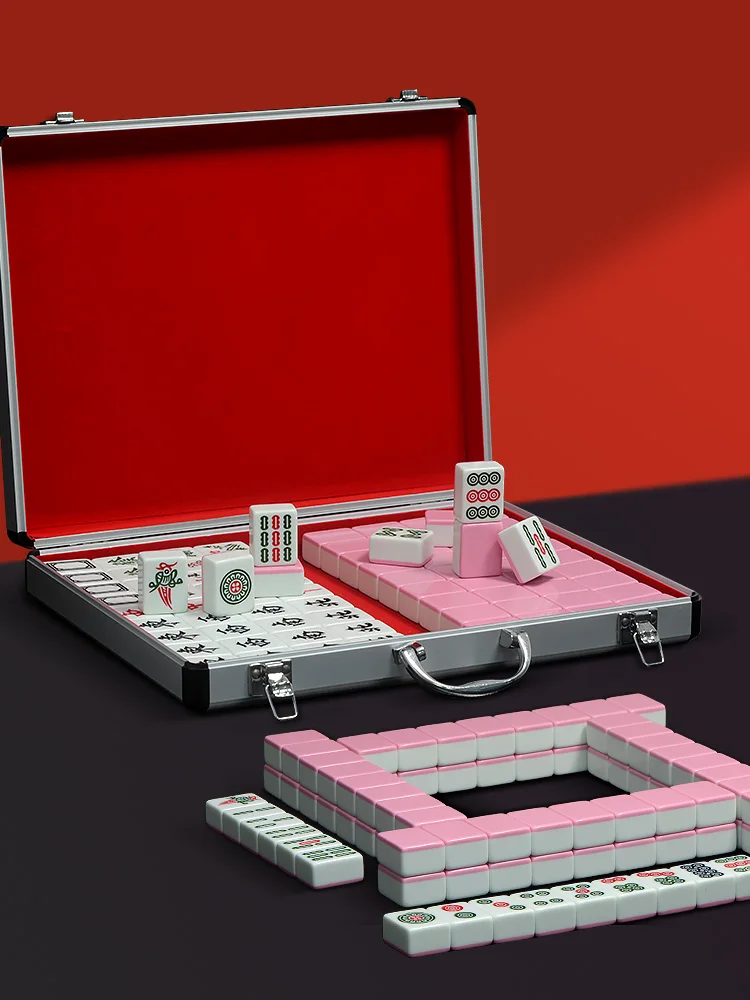 Home Use Large Size Mahjong Tiles Cute Pink High Aesthetic Value Mahjong Set Gift Box Guangdong Mopqua Mahjong Top Quali