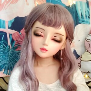 (Mian05)Female Sweet Girl Resin Half Head Kigurumi BJD Eyes Crossdress Cosplay Japanese Anime Role Lolita Mask With Eyes And Wig