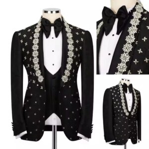 Crystal Diamond Groom Suits Blazer One Piece Plus Size Shawl Lapel Outwear Coat Customized Evening Party Pocket Jacket