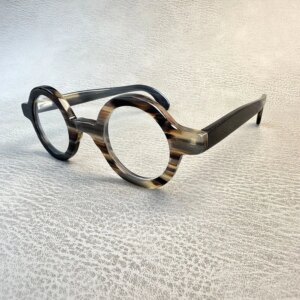 Eyeglass Frames Round Vintage Antique Handmade Natural Horn Graduated Lenses Prescription Man Glasses Frames Myopia Eyeglasses