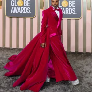Velvet Men Suits Set 2 Piece Blazer+Pant Long Train Wedding Tuxedo Double Breasted Customized Formal Office Jacket Trousers