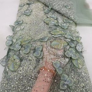 2025 Luxury French Embroidery 3D Flower Lace Fabric African Nigerian Sequins Lace Fabrics Bead For Wedding Dress Sewing Material