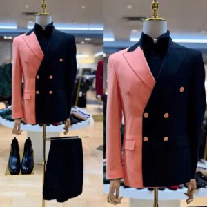 Contrasting Colors Men Suits Customized Double Breasted Groom Wedding Party Tuxedos 2 Pieces Slim Fit Male Blazer Costumes Homme