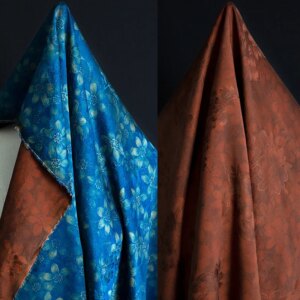 High Quality Blue Pattern Real Silk Gambiered Flower Rose Fabric Double-Sided Jacquard New Chinese Style National Dress