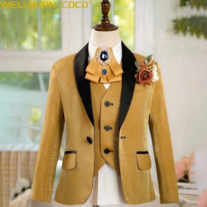 Children’s Suit Set Gold Silver Sparkling Boy’s Evening Dress Stage Costume Formal Pageant Dresses Suit For Boys Party Dresses