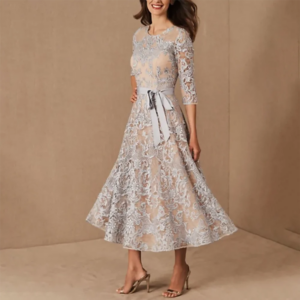 A-line Mother Dresses 3/4 Long Sleeves Appliqued Wedding Guest Gowns Ruffle Knee-length Customized Formal Mothe Gowns