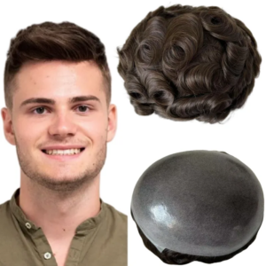 Brazilian Virgin Human Hair Replacement #4 32mm wave 8×10 Knots Full PU Toupee for Men