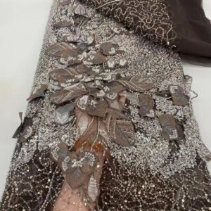 African Nigerian High-Quality Elegant 3D Embroidered French Tulle Lace Fabric with Sequins for Party And Wedding