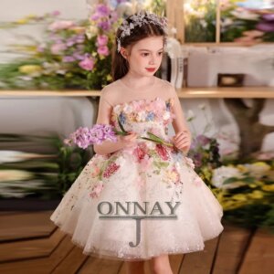 Customized Vintage Pastrol Flower Girl Dress for Baby Short Pageant Birthday Gown Communion Robe De Demoiselle for Girls