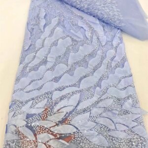 BLUE African French Sequins Lace Fabric 2024 High Quality Tulle Lace Material Bridal For Nigerian Wedding Material