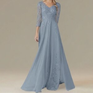 Modern Strapless Mother of Bride Dresses Three Quarter Chiffon Wedding Party Dresses with Lace Summer Robe